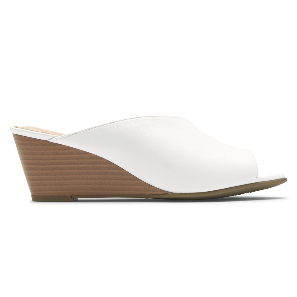 Rockport Total Motion Taylor Asymmetrical Wedges - Womens Slides - White - NZ (BTW-368572)